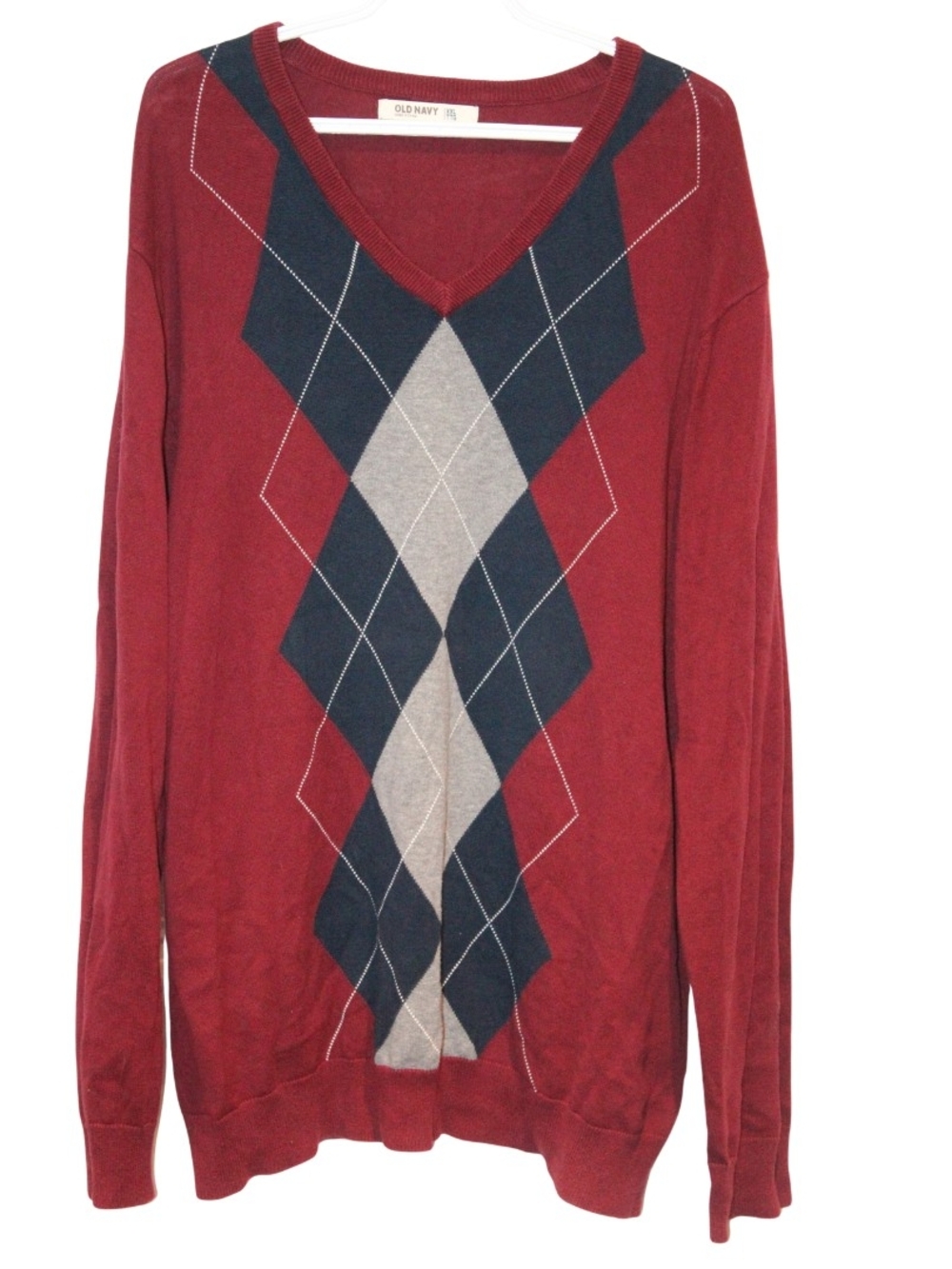 2/$20 🏷 Old Navy Dark Red Argyle Pullover Sweater Size XXL